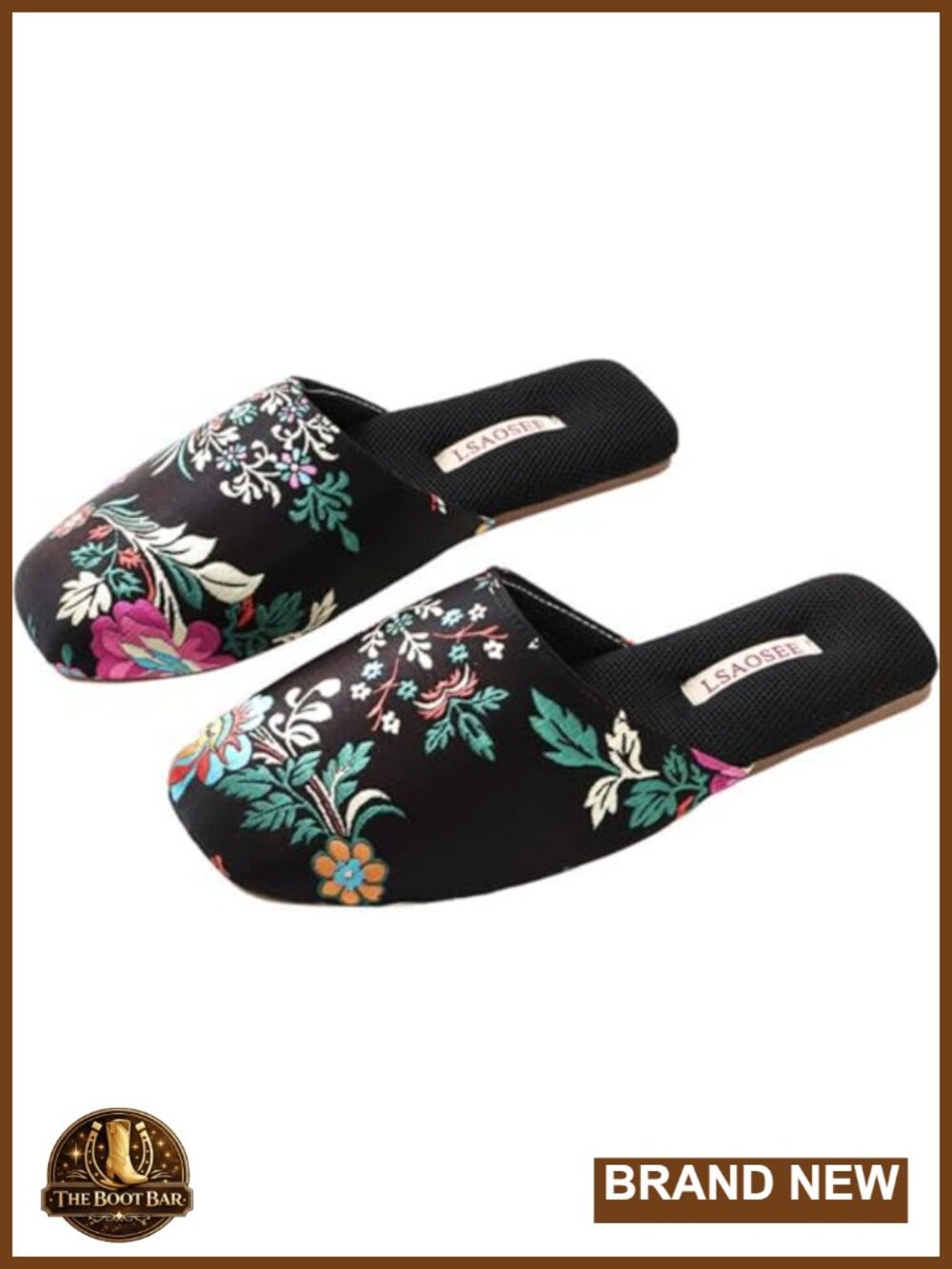 Silk Embroidered Satin Slippers Retro Slide Indoor Anti-Slip TPR Sole